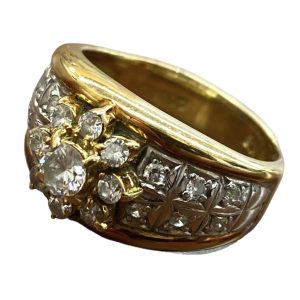 K18 Pt900　コンビ　メレダイヤ付きリング